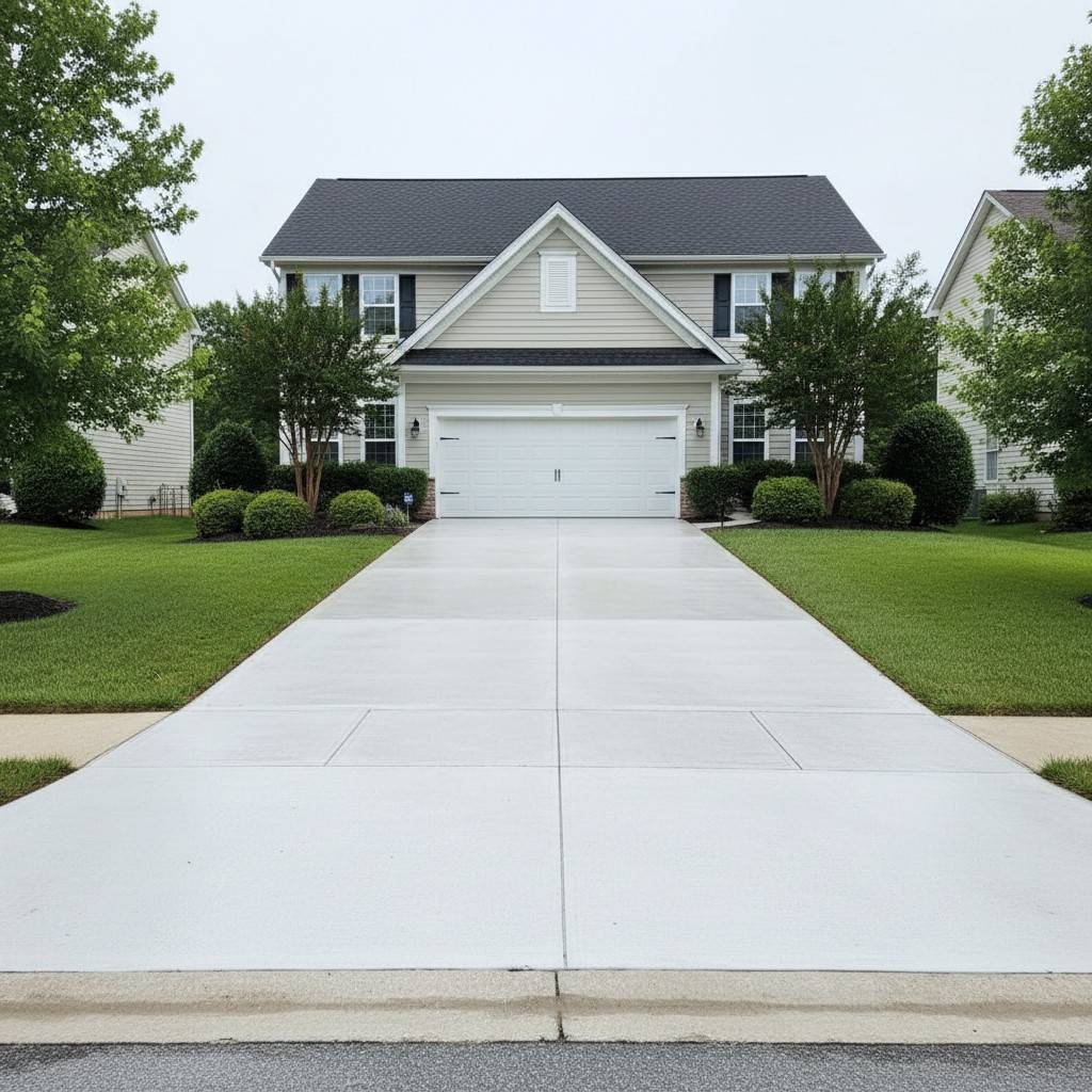 The same driveway, bright and clean after pressure washing